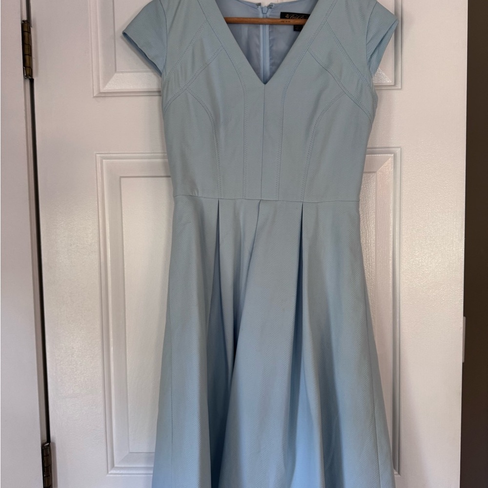 Brooks Brothers Blue A-Line Midi Dress with V-Neck